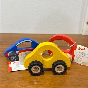 Wooden Toy Cars Set - Red, Blue, and Yellow